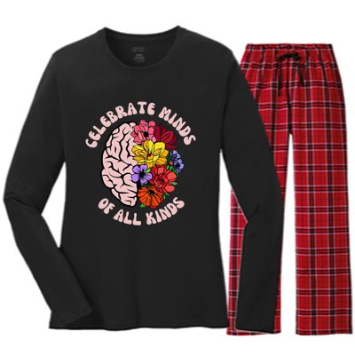 Celebrate Minds Of All Kinds Neurodiversity Autism Awareness Women's Long Sleeve Flannel Pajama Set 