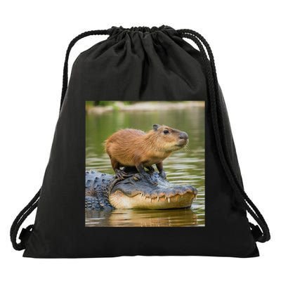 Capybara Meme On Alligator Drawstring Bag