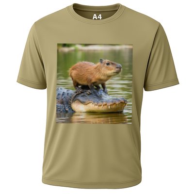 Capybara Meme On Alligator Cooling Performance Crew T-Shirt