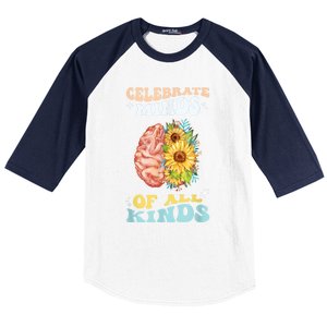 Celebrate Minds Of All Kinds Neurodiversity Autism Awareness Baseball Sleeve Shirt