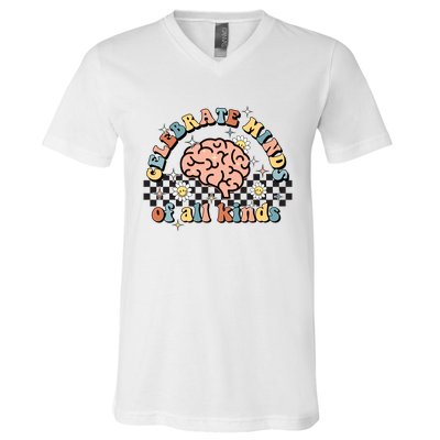 Celebrate Minds Of All Kinds Neurodiversity Autism V-Neck T-Shirt