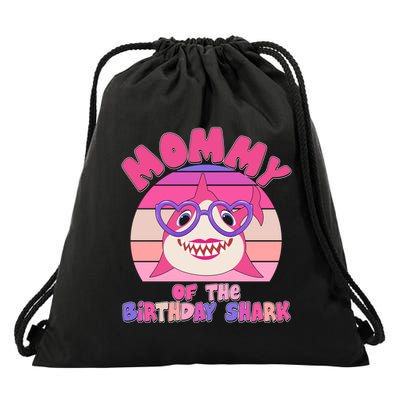 Cute Mommy Of The Birthday Shark Drawstring Bag