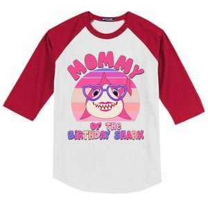 Cute Mommy Of The Birthday Shark Kids Colorblock Raglan Jersey