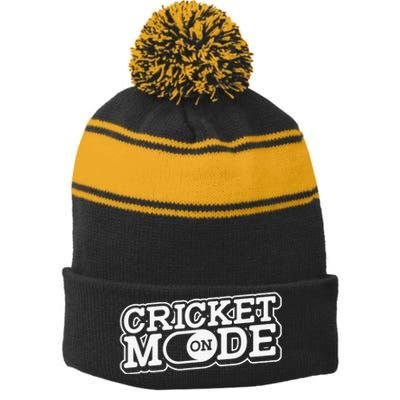 Cricket Mode On Cricket Player Cricketer Stripe Pom Pom Beanie