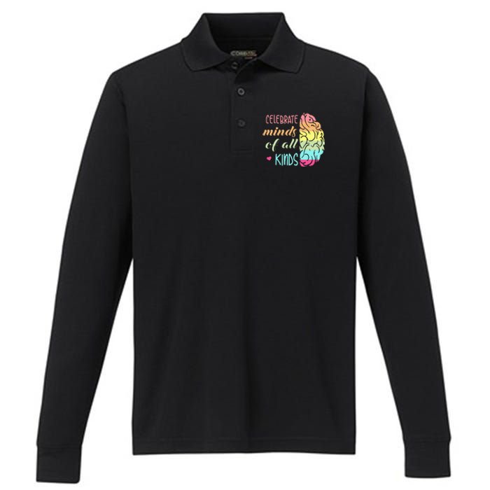 Celebrate Minds Of All Kinds Neurodiversity Autism Awareness Performance Long Sleeve Polo