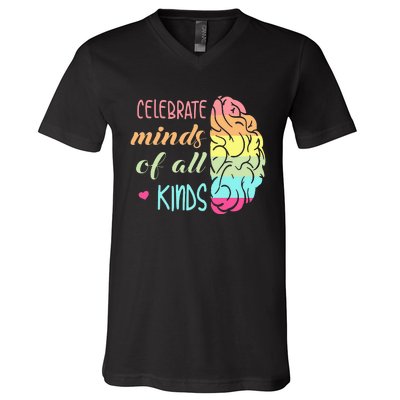 Celebrate Minds Of All Kinds Neurodiversity Autism Awareness V-Neck T-Shirt