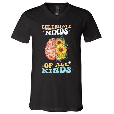 Celebrate Minds of All Kinds Neurodiversity Autism V-Neck T-Shirt