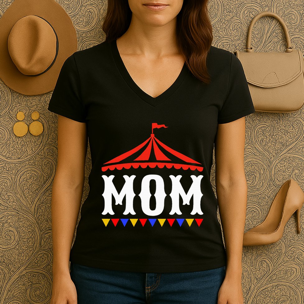 Circus Mom Of The Birthday Boy & Girl Carnival Women's V-Neck T-Shirt