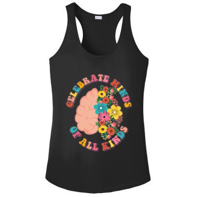 Celebrate Minds Of All Kinds Flowers Be Kind The Mind Ladies PosiCharge Competitor Racerback Tank