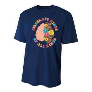 Celebrate Minds Of All Kinds Flowers Be Kind The Mind Youth Performance Sprint T-Shirt