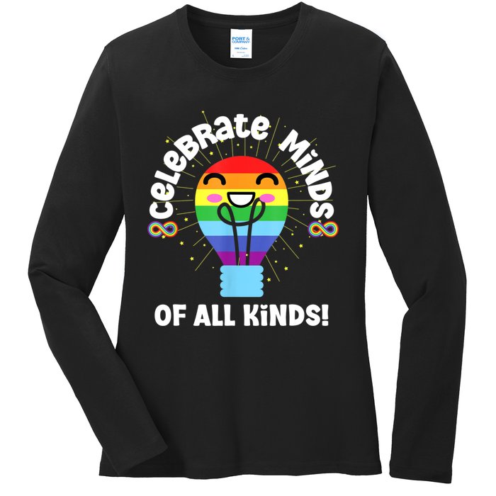 Celebrate Minds Of All Kinds Red Instead Autism Ladies Long Sleeve Shirt