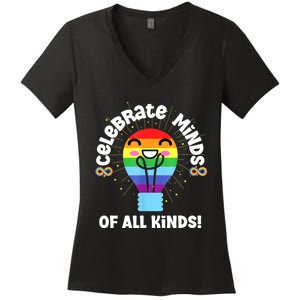 Celebrate Minds Of All Kinds Red Instead Autism Women's V-Neck T-Shirt