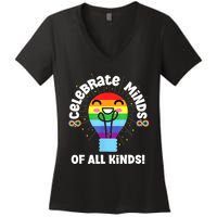 Celebrate Minds Of All Kinds Red Instead Autism Women's V-Neck T-Shirt