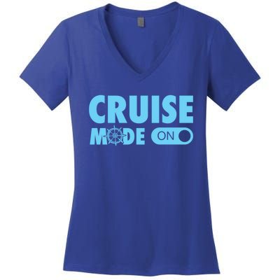 Cruise Mode On Cruise Ship Family Vacation On Button Gift Women's V-Neck T-Shirt