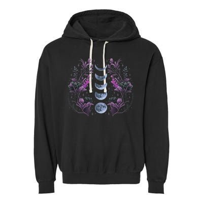 Celestial Moon Phase Boho Wildflowers Zodiac Witchcore Garment-Dyed Fleece Hoodie
