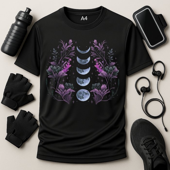 Celestial Moon Phase Boho Wildflowers Zodiac Witchcore Performance Shirt