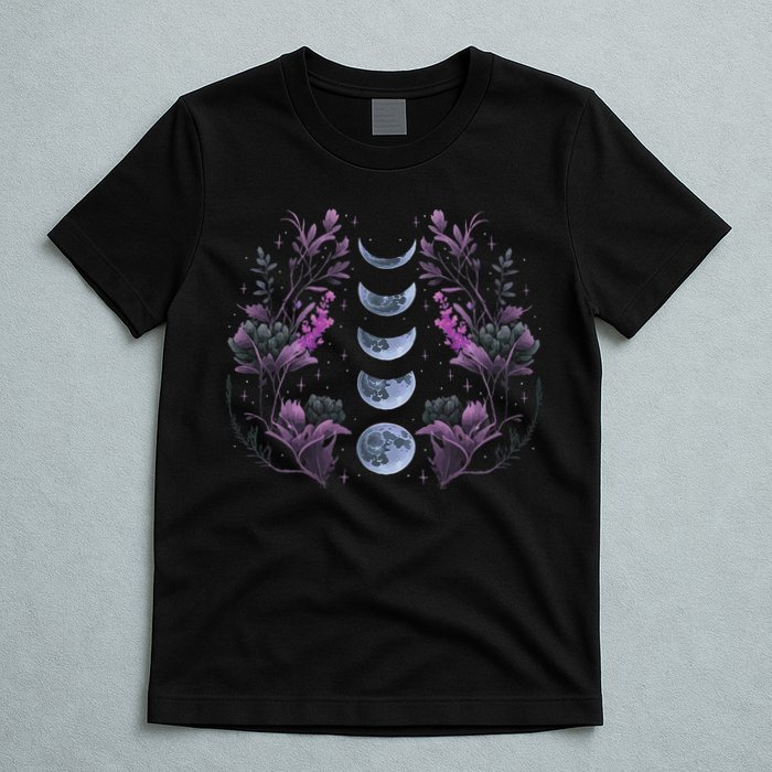 Celestial Moon Phase Boho Wildflowers Zodiac Witchcore T-Shirt