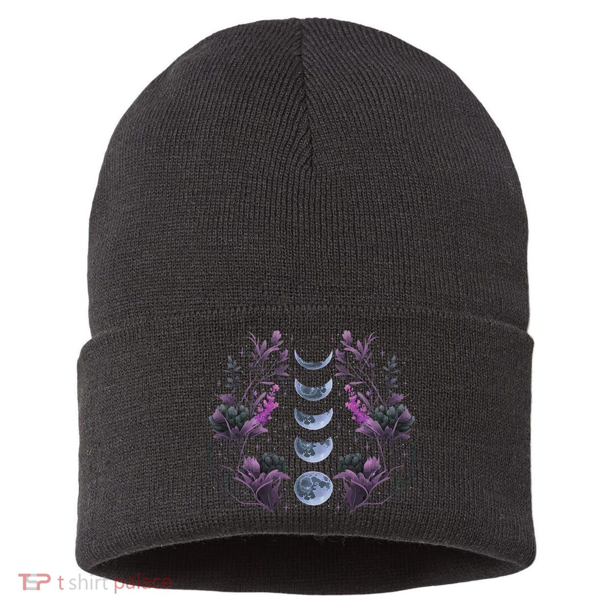 Celestial Moon Phase Boho Wildflowers Zodiac Witchcore Sustainable Knit Beanie