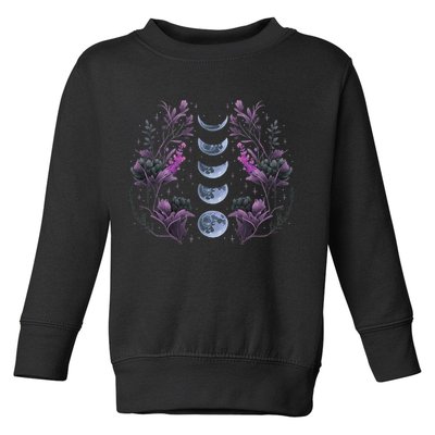 Celestial Moon Phase Boho Wildflowers Zodiac Witchcore Toddler Sweatshirt
