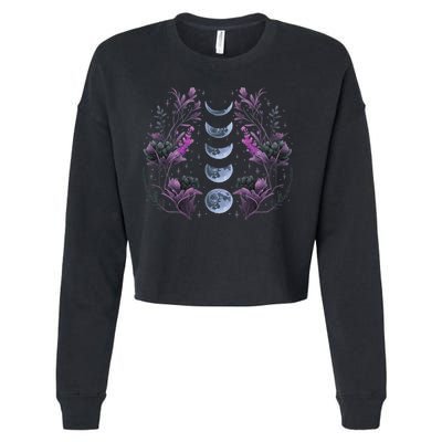 Celestial Moon Phase Boho Wildflowers Zodiac Witchcore Cropped Pullover Crew