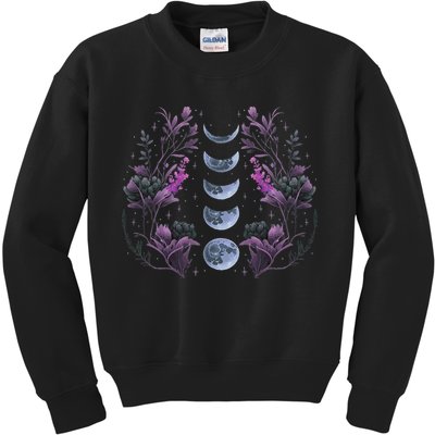 Celestial Moon Phase Boho Wildflowers Zodiac Witchcore Kids Sweatshirt