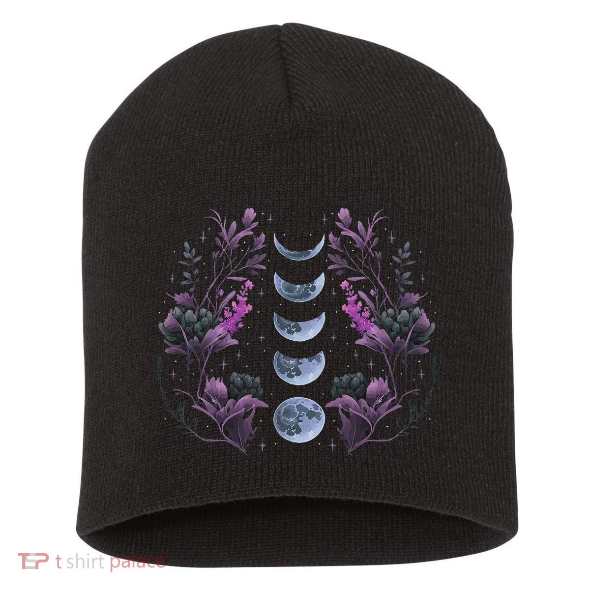 Celestial Moon Phase Boho Wildflowers Zodiac Witchcore Short Acrylic Beanie