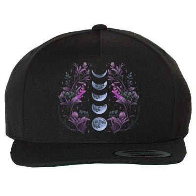 Celestial Moon Phase Boho Wildflowers Zodiac Witchcore Wool Snapback Cap