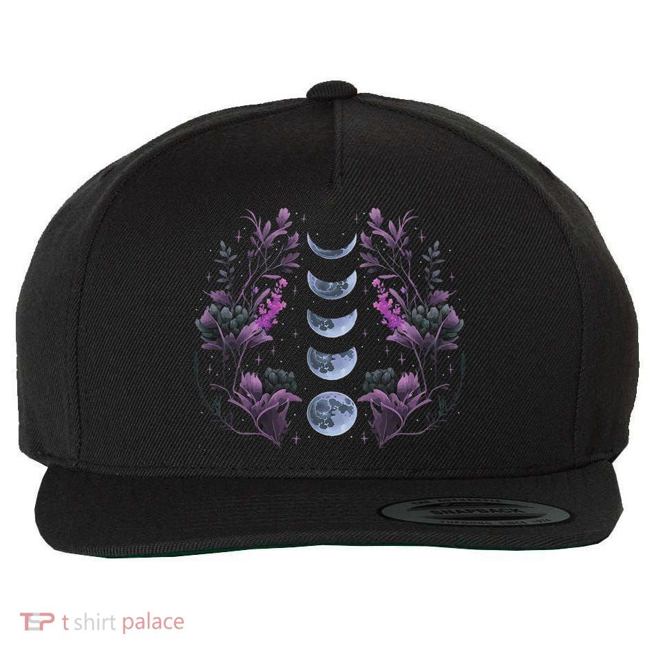 Celestial Moon Phase Boho Wildflowers Zodiac Witchcore Wool Snapback Cap