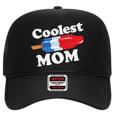 Coolest Mom Popsicle Funny Bomb Retro 80s Pop Mothers Gift High Crown Mesh Back Trucker Hat