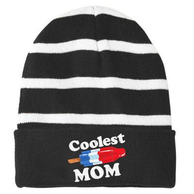 Coolest Mom Popsicle Funny Bomb Retro 80s Pop Mothers Gift Striped Beanie with Solid Band