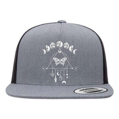 Celestial Moon Phase Moth Crystals Stars Vintage Design Flat Bill Trucker Hat