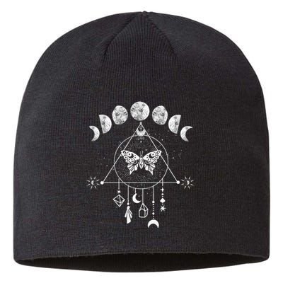 Celestial Moon Phase Moth Crystals Stars Sustainable Beanie