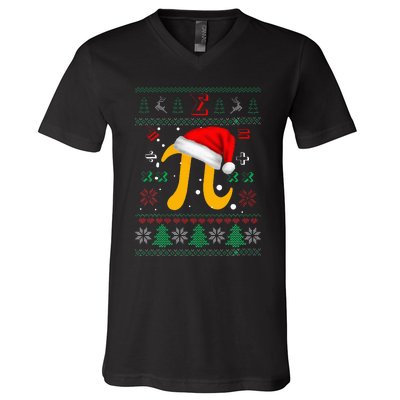 Christmas Math Pi Santa Hat Costume Xmas UGLY Teacher Gifts V-Neck T-Shirt