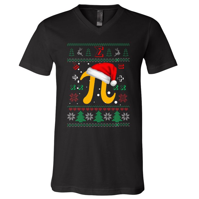 Christmas Math Pi Santa Hat Costume Xmas UGLY Teacher Gifts V-Neck T-Shirt