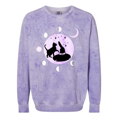 Cat Moon Phases Gift Black Cat Moon Funny Gift Witch Cute Gift Colorblast Crewneck Sweatshirt