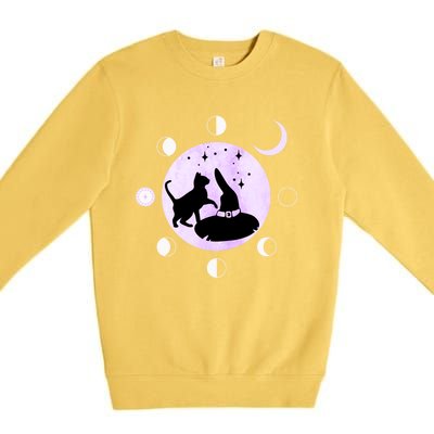 Cat Moon Phases Gift Black Cat Moon Funny Gift Witch Cute Gift Premium Crewneck Sweatshirt