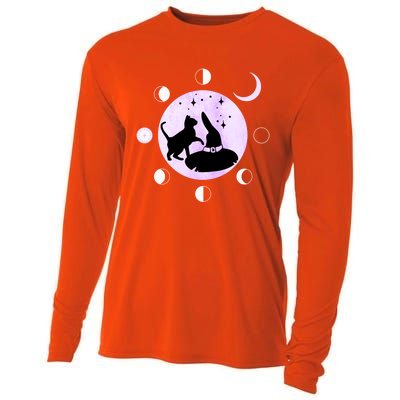 Cat Moon Phases Gift Black Cat Moon Funny Gift Witch Cute Gift Cooling Performance Long Sleeve Crew