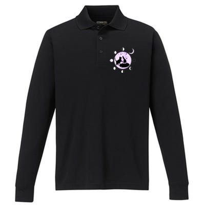 Cat Moon Phases Gift Black Cat Moon Funny Gift Witch Cute Gift Performance Long Sleeve Polo