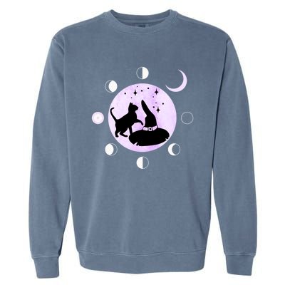 Cat Moon Phases Gift Black Cat Moon Funny Gift Witch Cute Gift Garment-Dyed Sweatshirt