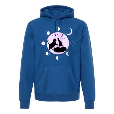 Cat Moon Phases Gift Black Cat Moon Funny Gift Witch Cute Gift Premium Hoodie