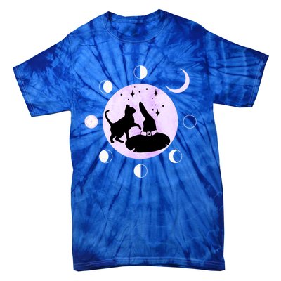 Cat Moon Phases Gift Black Cat Moon Funny Gift Witch Cute Gift Tie-Dye T-Shirt