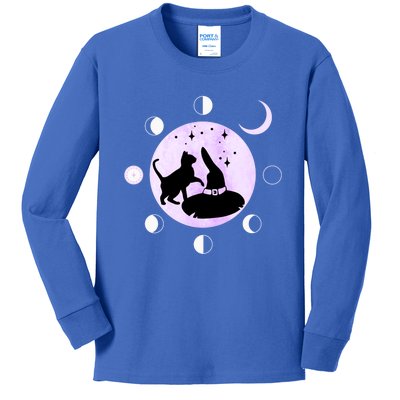 Cat Moon Phases Gift Black Cat Moon Funny Gift Witch Cute Gift Kids Long Sleeve Shirt