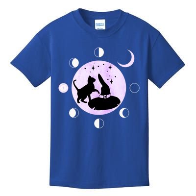 Cat Moon Phases Gift Black Cat Moon Funny Gift Witch Cute Gift Kids T-Shirt