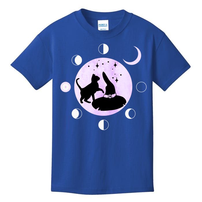 Cat Moon Phases Gift Black Cat Moon Funny Gift Witch Cute Gift Kids T-Shirt