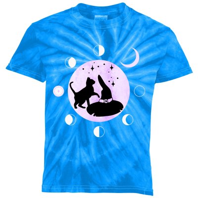 Cat Moon Phases Gift Black Cat Moon Funny Gift Witch Cute Gift Kids Tie-Dye T-Shirt