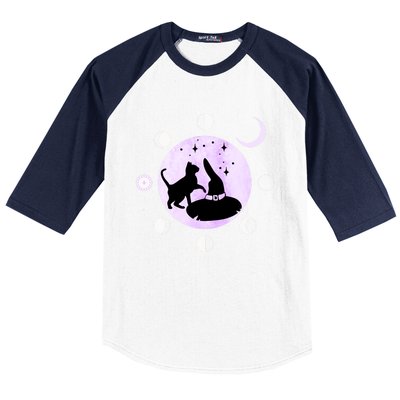 Cat Moon Phases Gift Black Cat Moon Funny Gift Witch Cute Gift Baseball Sleeve Shirt