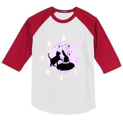 Cat Moon Phases Gift Black Cat Moon Funny Gift Witch Cute Gift Kids Colorblock Raglan Jersey