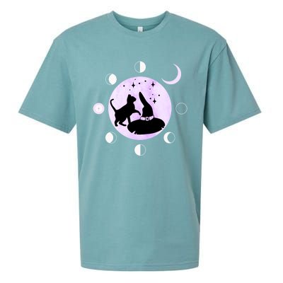 Cat Moon Phases Gift Black Cat Moon Funny Gift Witch Cute Gift Sueded Cloud Jersey T-Shirt