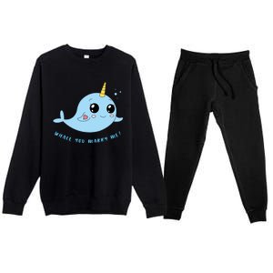 Cute Marriage Proposal Whale You Marry Me? Premium Crewneck Sweatsuit Set