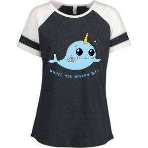 Cute Marriage Proposal Whale You Marry Me? Enza Ladies Jersey Colorblock Tee